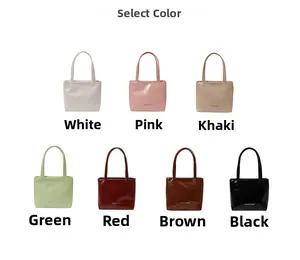 Collection de sacs en cuir verni en blanc, rose, kaki, vert, rouge, marron et noir brillant