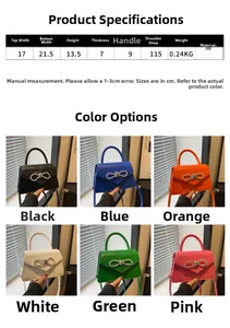 Detailed size chart and multi-color selection for bow-knot crossbody bag in PU leather