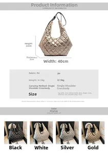 Detailed size chart and specifications for the quilted diamond pattern hobo tote bag
