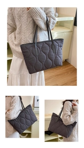 Détail du sac cabas matelassé gris anthracite avec des motifs de coutures ondulées