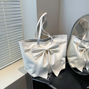 Fashion Women Large Capacity Tote Bag Soft PU Leather Shoulder Bag With Giant Bow Decoration For Daily Commute Office