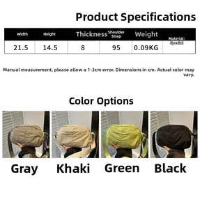 Detailed size chart and multi-color options for the nylon crossbody shoulder bag