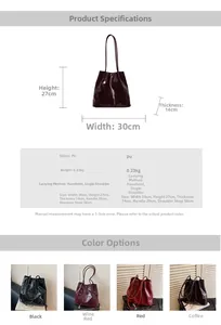 Size and color specifications for the glossy PU leather tote bag in four colors
