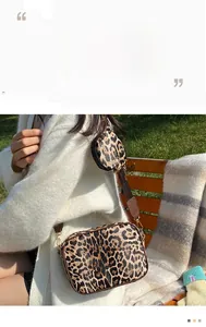 Leopard print crossbody bag with detachable round coin purse and wide shoulder strap