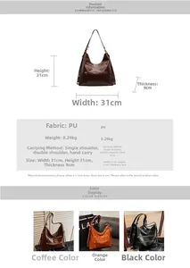 Dimensions détaillées du sac en cuir PU 31x31x9cm et aperçu des trois coloris disponibles