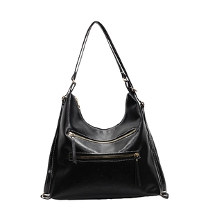 Grand sac cabas noir en cuir avec doubles fermetures éclair et surpiqûres blanches contrastées