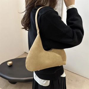 Minimalist khaki suede crescent underarm bag with retro matte finish for autumn winter