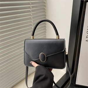 Damen Stilvoll PU Leder Kleine Quadratische Tasche Retro Minimalistische Umhängetasche Mit Goldener Ovaler Schnalle Und Handtasche