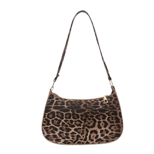 Retro leopard print underarm bag for women with golden zipper and slim shoulder strap