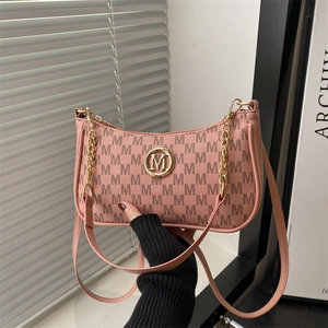 Women Monogram Print Crossbody Hobo Bag Retro PU Leather Underarm Shoulder Bag With Gold Metal Logo And Chain Strap