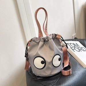 Cartoon Eyes Nylon Drawstring Bucket Bag Quirky Crossbody Shoulder Tote Lightweight Casual Versatile Handbag For Women