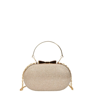 Elegante borsa da sera ovale dorata con paillettes e chiusura a fiocco