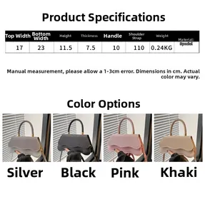 Size guide for women's crossbody bag with detailed dimensions and multiple color options