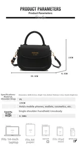 Detaillierte Größentabelle für schwarze PU-Satteltasche mit 20,5 cm Breite und Gurtband