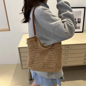 Bolso tote de algodón tejido de gran capacidad para mujer con diseño de punto calado