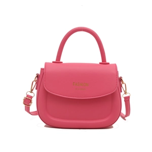 Rosa minimalistische Satteltasche mit goldenen Beschlägen und Griff auf weißem Grund