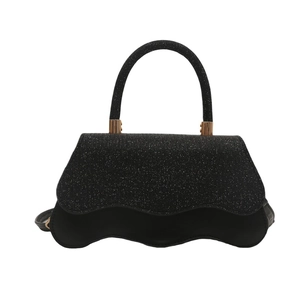 Black sequin crossbody bag with a wavy base and elegant gold hardware details