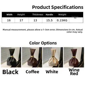 Detailed size chart and four available colors for the vintage pleated PU leather bucket bag