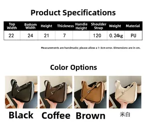 Detailed size chart and dimensions overview for a minimalist PU leather shoulder bag