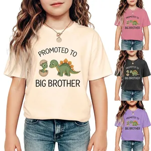 Kids T-Shirt Cotton Polyester Blend Crew Neck Short Sleeve Promoted To Big Brother Letter Print Dinosaur Graphic Summer Casual Top