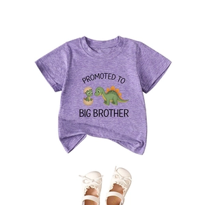 Promoted to Big Brother t-shirt with dinosaur print and white sandals for kids