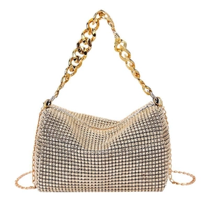 Sac à bandoulière strass or champagne étincelant avec poignée chaîne dorée pour femme