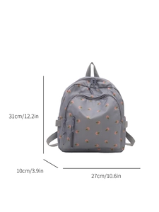 Gray floral nylon backpack for women with dimensions 31cm height and 27cm width