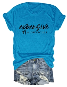 Close-up of sky blue round neck T-shirt with expensive and difficult heart print