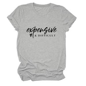 Detailed view of grey crew neck T-shirt with rolled sleeves and heart slogan print