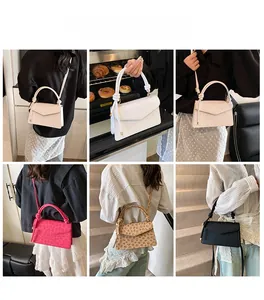 Detailed views of French style textured PU leather crossbody bags with knotted handles