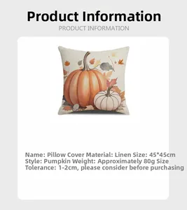 Federa in lino con zucca e foglie d'autunno, dimensioni 45x45cm e tessuto leggero da 80g
