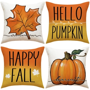 Fall Pumpkin Maple Leaf Decorative Cushion Covers Linen Thanksgiving Harvest Theme Throw Pillowcases Home Decor