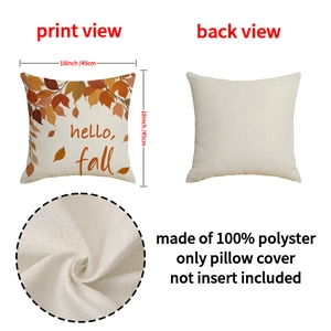 Fodera per cuscino autunnale con foglie e scritta Hello Fall in lino per divano 45x45