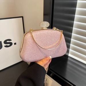 Elegante Borsa da Sera con Glitter da Donna Pochette a Forma di Conchiglia con Strass Manico in Metallo e Tracolla per Matrimonio Festa