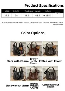 Size chart showing 26.5cm width and 28cm height for this soft PU leather tote bag