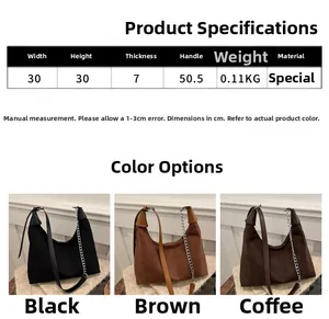 Detailed size chart for large capacity bucket bag with chain strap and specific measurements