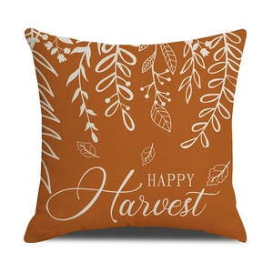 Fodera per cuscino arancione per il Ringraziamento con fiori e scritta Happy Harvest