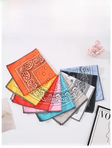 Detailed view of colorful paisley bandanas in various shades with active dye finish