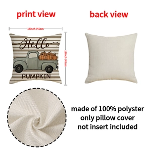 Housse de coussin texture lin avec camion vintage et citrouille, décor d'automne 45x45