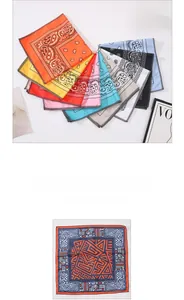 Detailed fan layout of colorful paisley polyester bandanas for hip-hop and outdoor use