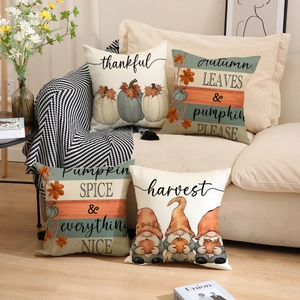 Lot de quatre housses de coussin d'automne avec gnomes et citrouilles pour la maison