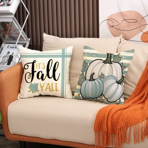 Fall pumpkin decorative linen pillow covers set for autumn harvest home living room decor