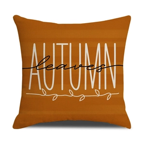 Fall themed orange linen pillowcase with Autumn Leaves print for living room decor