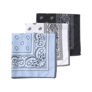 Three-piece paisley bandana set in black, white, and sky blue for outdoor styling