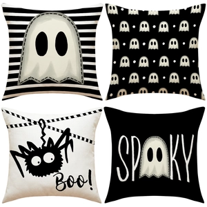 Fodera per Cuscino in Lino con Fantasma e Ragno di Halloween Federa Decorativa per Divano Soggiorno Letto Arredamento Casa