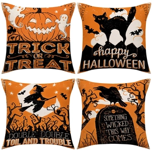 Halloween Pillow Covers Linen Pumpkin Ghost Black Cat Witch Pattern Square Cushion Cases Home Decor Sofa Party Accessories