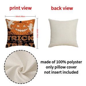 Halloween linen pillow case set with pumpkin ghost prints and Trick or Treat text 18x18in