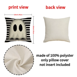 Fodera per cuscino Halloween con fantasma e strisce, federa decorativa in poliestere