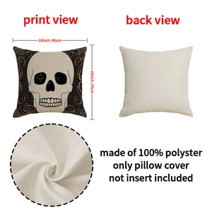Halloween skull print linen throw pillow cover 18x18 inch for festive home decor