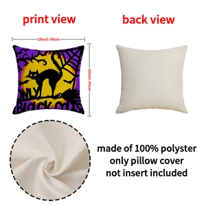 Halloween black cat and full moon illustration on 18 inch square throw pillow cover